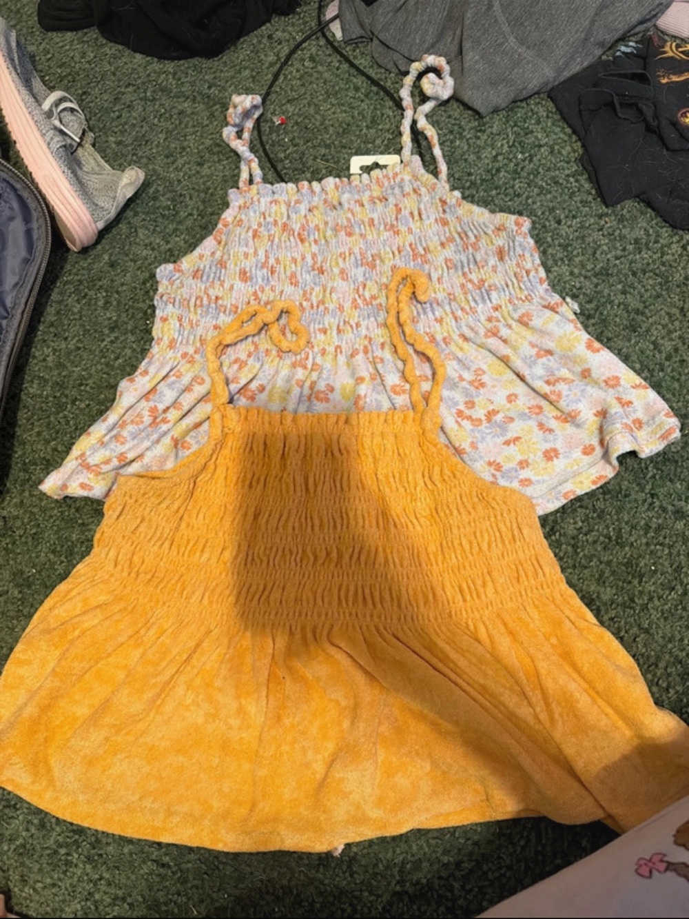SO orange, blue and Floral Smocked Cami Set